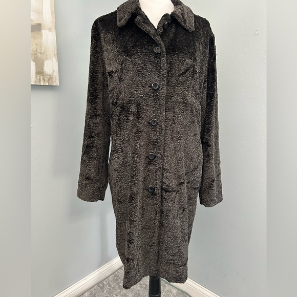 Liz Claiborne Black Button Down Textured Sheen  Vintage Style Coat - Picture 1 of 10